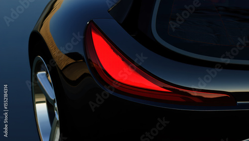 an elegant car, partially visible from behind, Taillights, dark tinted rear and side windows,