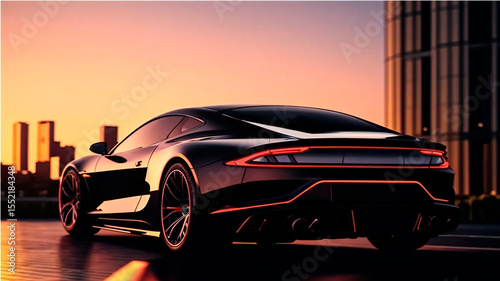 an elegant car, partially visible from behind, Taillights, dark tinted rear and side windows,