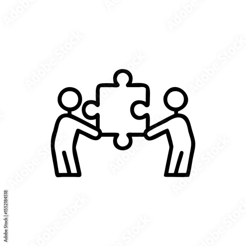 Two Simple Figures Joining a Puzzle Piece Teamwork Handdrawn vector