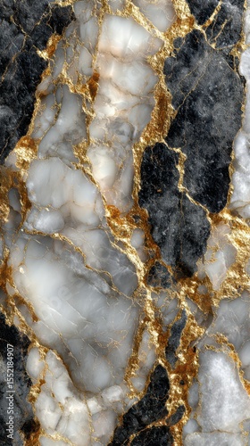 Elegant black and white marble with gold veins creates a stunning abstract design suitable for various decorative applications
