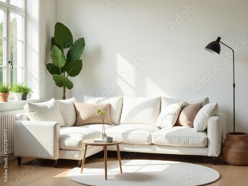 Modern living room interior with sofa and stylish furniture design photo
