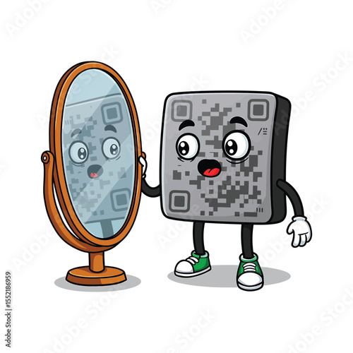 Surprised QR Code Clipart Looking in Mirror