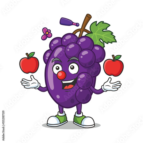 Joyful Purple Grapes Clipart Juggling with Red Apples