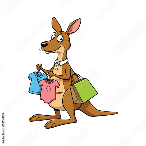 Shopping Kangaroo Clipart with Clothes and Bags