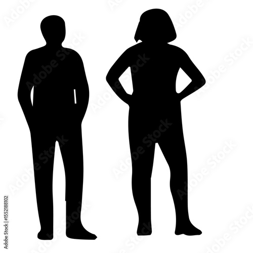 Human Silhouette Grid - Modular People Layout (Vector Diversity Set, Crowd Pattern, Team Matrix) - Black & White Outline Illustration