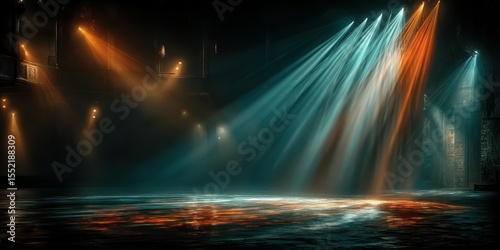 Lighting effects create a vibrant atmosphere in an industrial venue during a nighttime event
