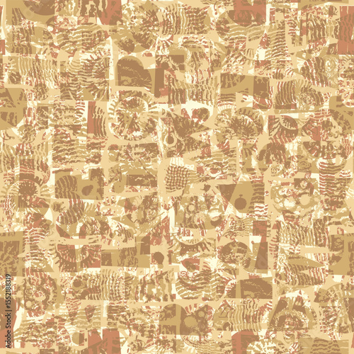 Abstract vector seamless background pattern with simple, thick font consisting of geometric shapes on a marine theme or on the topic of building materials. Fabric, textile, tile, wallpaper. Not AI
