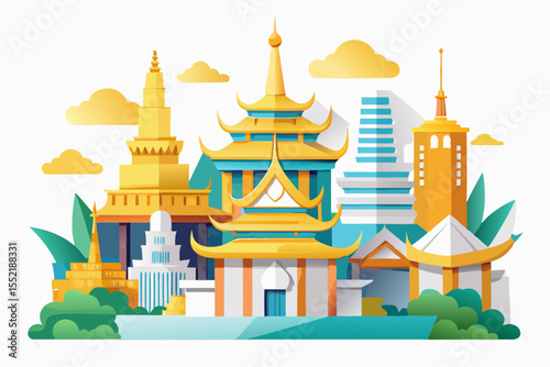 Parisian castle vector illustration: an iconic architectural landmark for summer travel