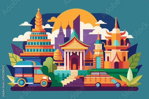 This charming vector illustration depicts a magical fairy tale castle with towering spires and flags, nestled on a rolling green hill under a whimsical sky, perfect for any fantasy design