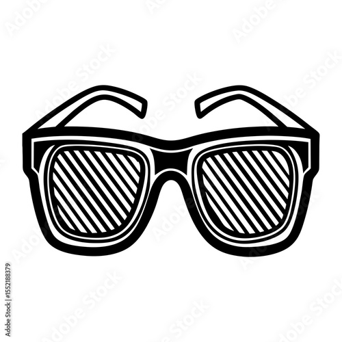 Stylish black and white graphic of sunglasses with striped lenses