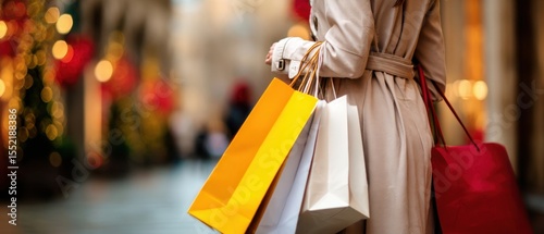 The stylish woman enjoying a day of shopping with colorful bags in hand