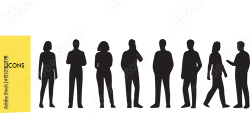 Human Silhouette Grid - Modular People Layout (Vector Diversity Set, Crowd Pattern, Team Matrix) - Black & White Outline Illustration