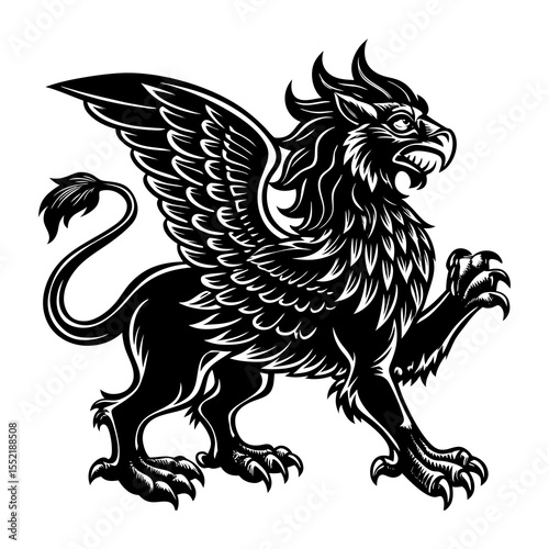Heraldic griffin illustration vector, mythical creature drawing, winged lion eagle beast artwork design