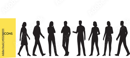 Human Silhouette Grid - Modular People Layout (Vector Diversity Set, Crowd Pattern, Team Matrix) - Black & White Outline Illustration