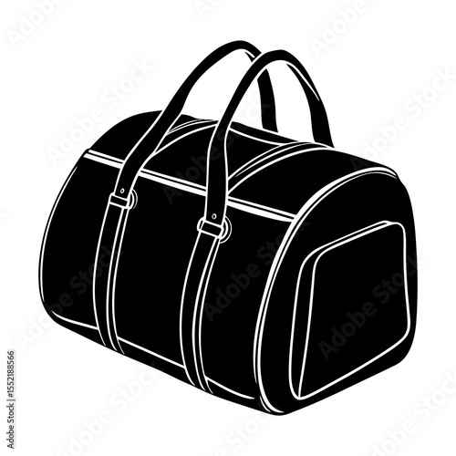 Black and white duffel bag vector illustration for gym travel sports and weekend getaway essential bag design
