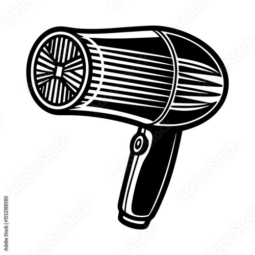 Find professional hair dryer illustration black and white vector for salon and home use styling tool
