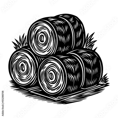 Illustration of hay bales haystacks in field farm agriculture harvest rural countryside storage forage