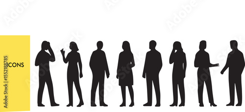 Human Silhouette Grid - Modular People Layout (Vector Diversity Set, Crowd Pattern, Team Matrix) - Black & White Outline Illustration