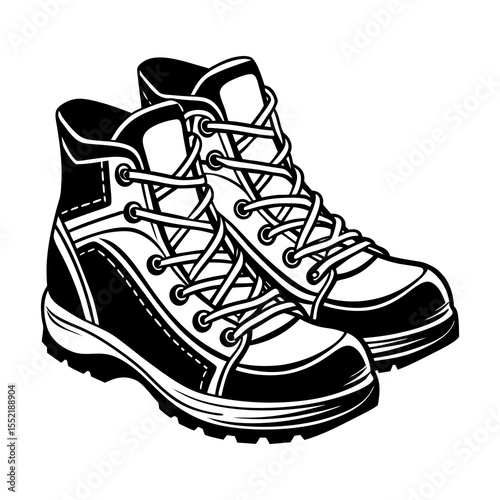 Hiking boots vector illustration, outdoor footwear for trekking and mountaineering adventure gear design