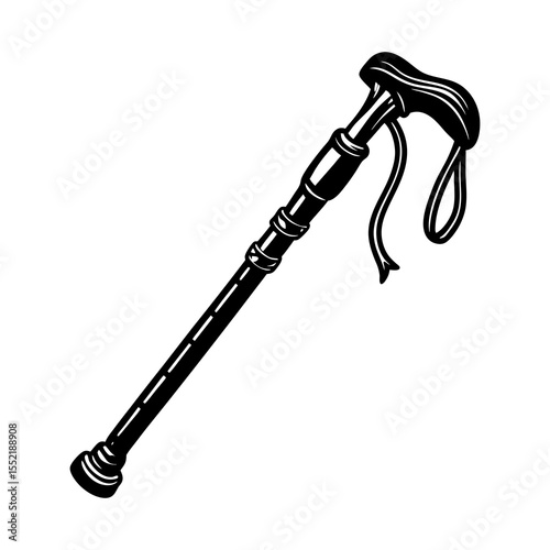 Download black and white vector illustration of a walking stick cane for seniors and mobility aid users