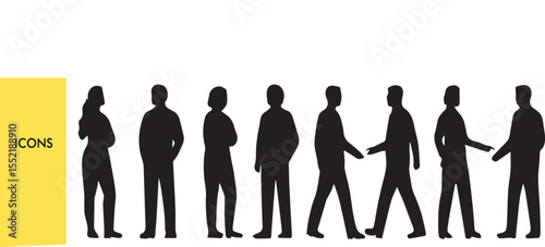 Human Silhouette Grid - Modular People Layout (Vector Diversity Set, Crowd Pattern, Team Matrix) - Black & White Outline Illustration
