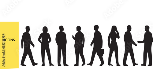 Human Silhouette Grid - Modular People Layout (Vector Diversity Set, Crowd Pattern, Team Matrix) - Black & White Outline Illustration