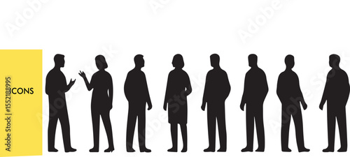 Human Silhouette Grid - Modular People Layout (Vector Diversity Set, Crowd Pattern, Team Matrix) - Black & White Outline Illustration