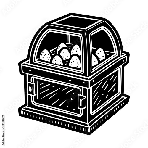 Vintage egg display case vector illustration, antique food storage container graphic design element art