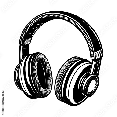 Headphones vector illustration for music lovers and audio enthusiasts in black and white style art