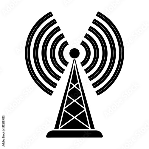 Communication tower signal vector illustration for wireless technology and broadcast network icon design