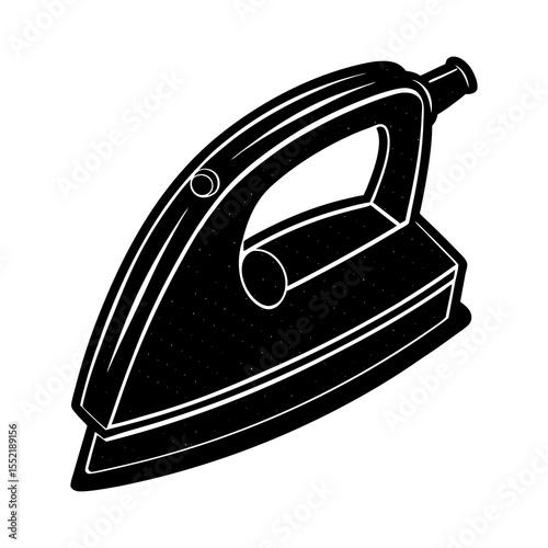 Stock vector graphic of a black and white iron for ironing clothes laundry and pressing fabrics at home