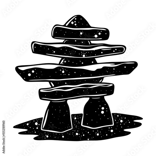 Inukshuk stone man cairn vector art: inuit landmark sculpture illustration, arctic culture symbol