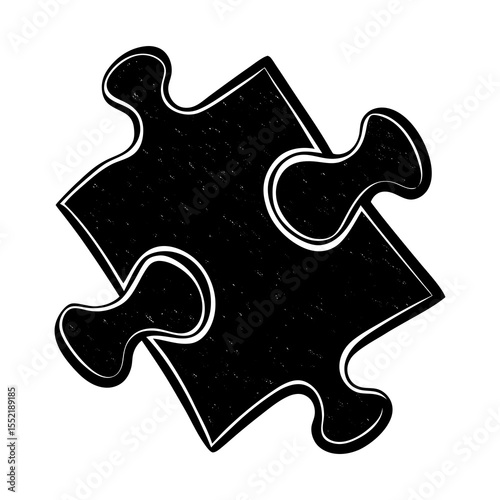 Puzzle piece vector illustration, jigsaw piece graphic, black and white puzzle element design icon art
