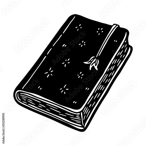 Download black and white illustration of a journal notebook sketchbook with star pattern for free use