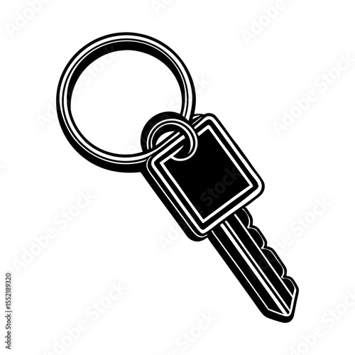 Black and white key with keyring vector illustration for security, lock, and access control concept design