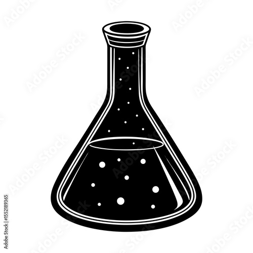 Explore black and white science lab conical flask with liquid for chemistry and experiment use, 95 chars