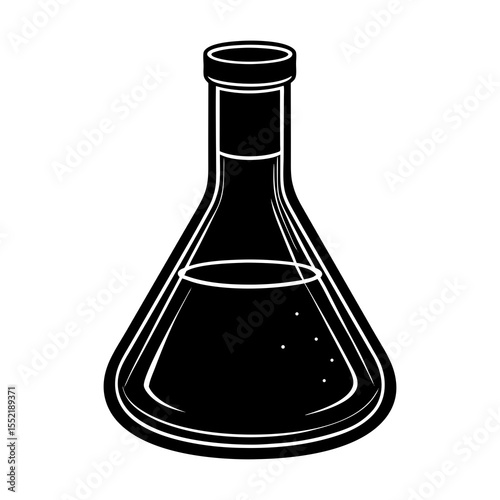 Black and white science lab flask vector illustration for chemistry and biology experiments and research