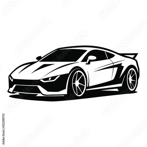 Sleek Black and White Sports Car Graphic Illustration with Detailed Design Elements
