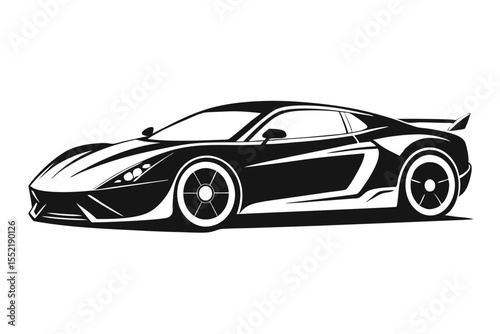 Sleek Black Sports Car Vector Illustration Side View Depicting Modern Automotive Design and Style