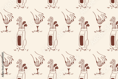 Seamless motion golf pattern with bags, dynamic balls and clubs – perfect for animation backgrounds, apparel, sports branding or web design.
