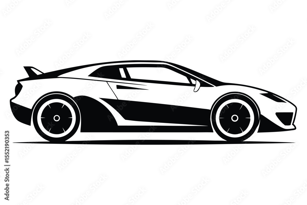Fototapeta premium Sleek Black and White Sports Car Outline Vector Illustration of a Vehicle