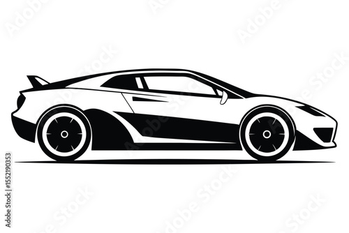 Sleek Black and White Sports Car Outline Vector Illustration of a Vehicle