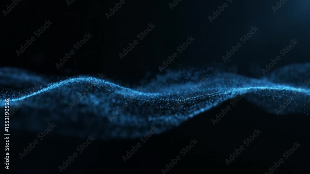 Flowing Blue Particle Wave on Dark Background - A mesmerizing, organic wave of shimmering blue particles, creating a sense of fluid motion. Perfect for tech visuals, data representation, or abstract d