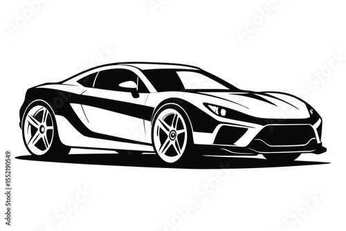 Stylish Sports Car Black and White Illustration of Modern Vehicle Design Style
