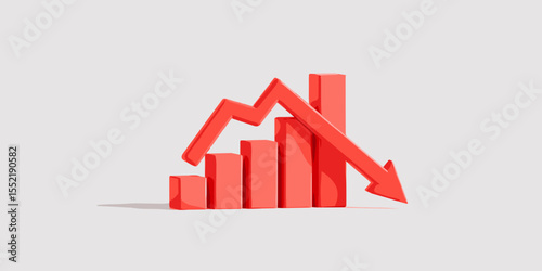 Red graph with downward trend on grey background  