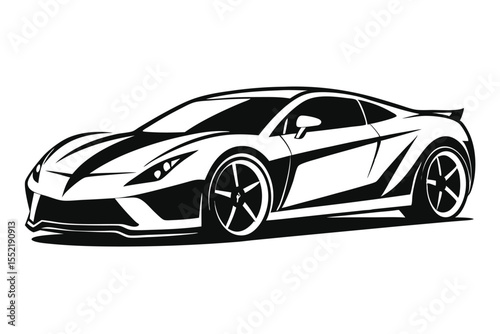 Vector Illustration of Sleek Sportscar with Racing Stripe, Black and White Design