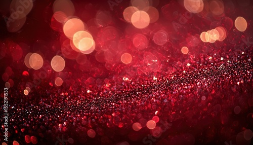 Red sparkling bokeh background with glittering particles and glowing lights