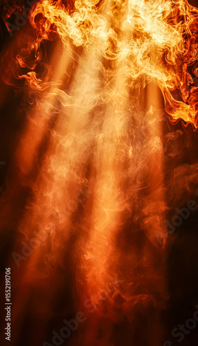 Flames and fire swirling around a human figure