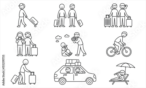 Diverse people enjoying various travel activities and vacation scenes