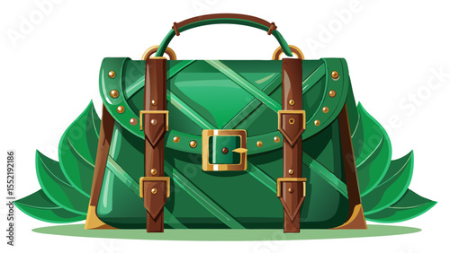 Forest green leather wrapped around a structured silhouette, adorned with bronze hardware, stands proudly on white. A fresh and natural take on classic business fashion.